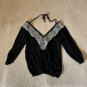 White House Black Market Silk Embroidered Top